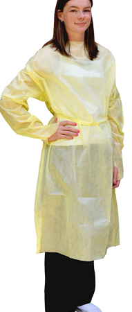Isolation Gown, Level 2, Univerisal, Yellow, Full Back, Tape-Neck Closure, Tie Waist, Elastic Cuff, Full Coverage Seam Closure-Hot Melt Glued, 3-Layer SMS Fabric, 10/bg, 10 bg/cs - $99.25 Per CS/100
