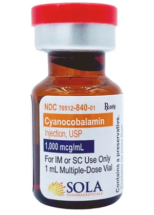 SOLA PHARMACEUTICALS, Generic Name: CYANOCOBALAMIN (VITA B12) Description: CYANOCOBAL MD 1000MCG/ML 25X1ML 70512-0840-25 , 25/BX “This Item Requires Pharmaceutical License to Place an Order”